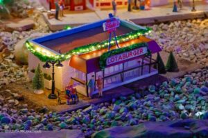 Display of classic Blakes Lotaburger building used at the Albuquerque River of Lights
